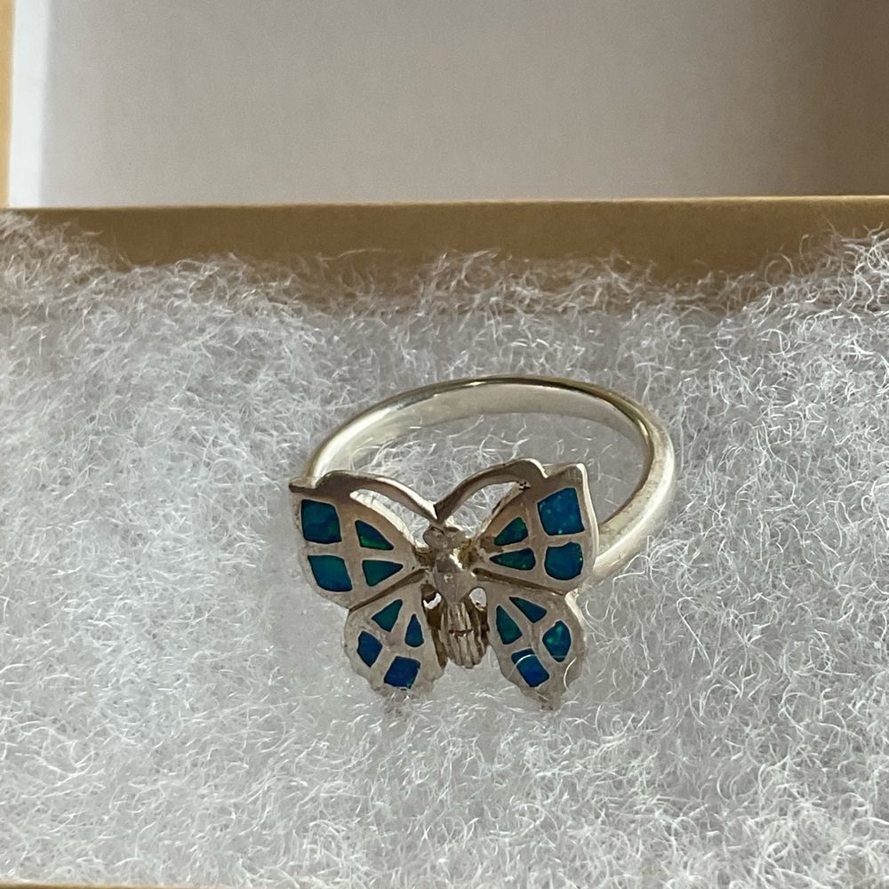 🦋Sterling Silver Butterfly Ring with OPAL INLAY Accents🦋🩵 SIZE 7.34 - Picture 8 of 11